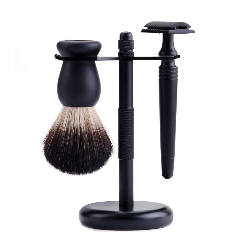 Grandslam Shaving Razor Kit Double Edage Safety Razor 2 Layers Stainless Steel Shaving Mug Shaving Soap Cream Synthetic Shaving Brush Heavy Chrome Shaving Stand Black Shaving Razor Gift for Men - Image 5